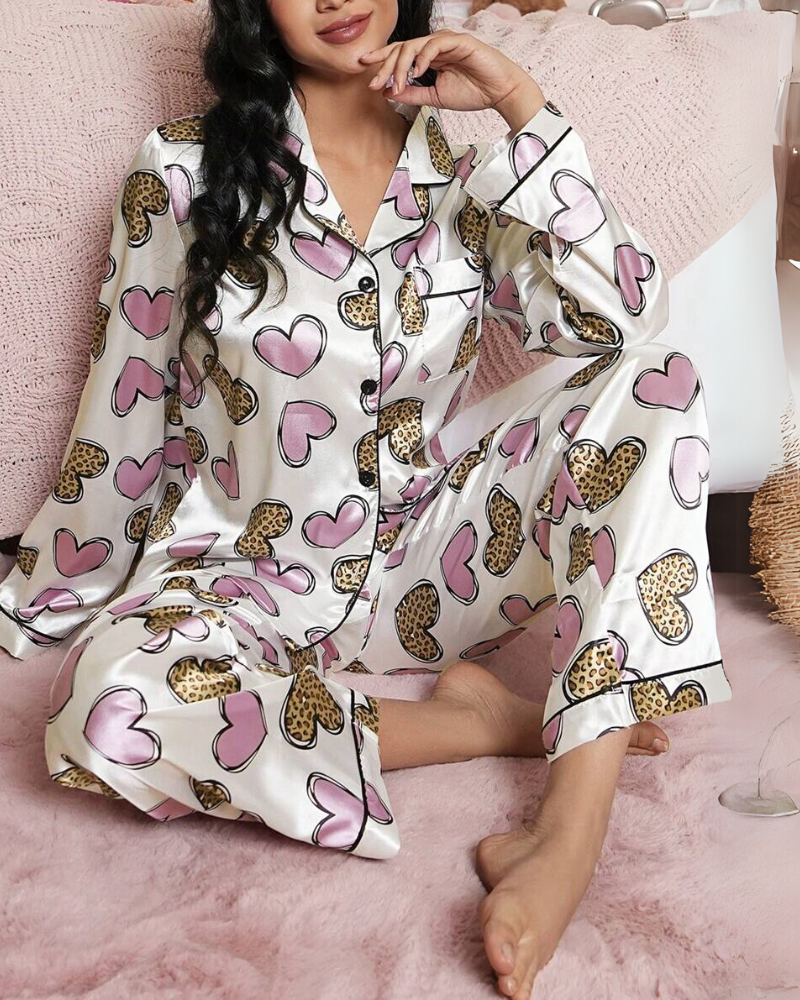 Conjunto de Pijama Feminino de Cetim Estampado - Le Belle